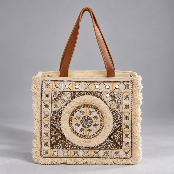 MANDALA | Circular Bead & Fringe Tote