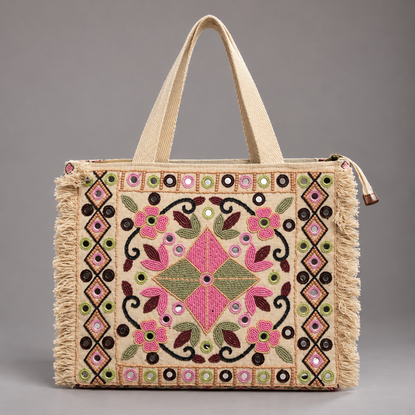RASA | Geometric Bead & Mirror Tote