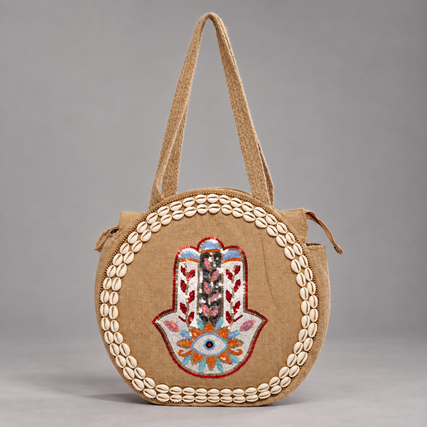 AMARA | Palm Motif Shell & Sequin Tote