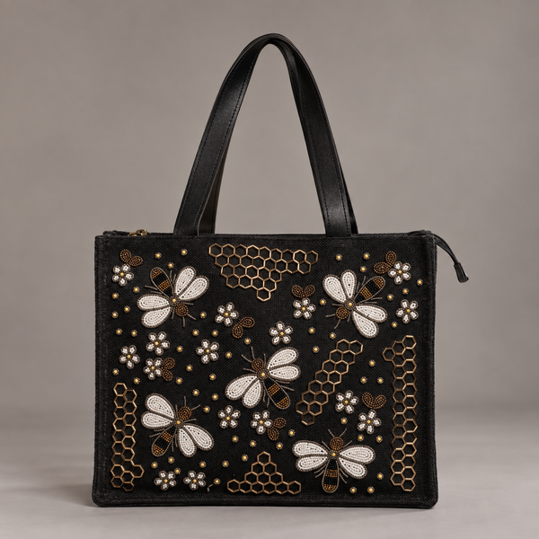MELORA | Bee & Honeycomb Beaded Tote
