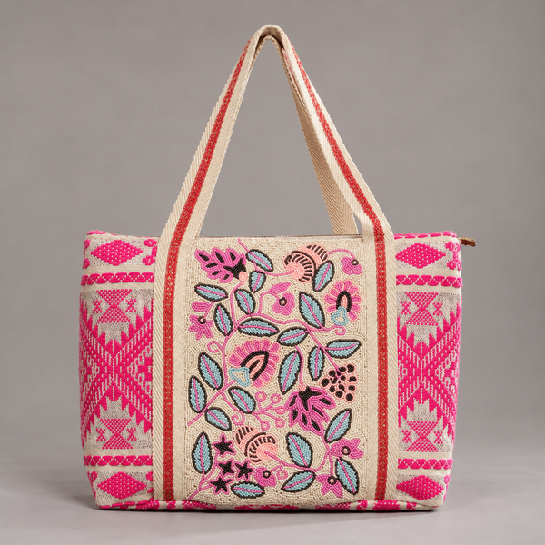 ROSERA | Floral Embroidery & Woven Tote